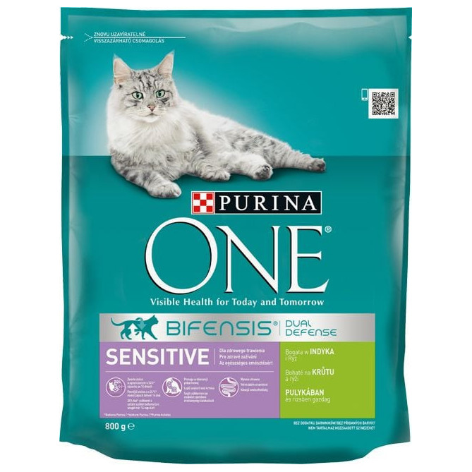 Purina One sensitive Karma dla kotów bogata w indyka i ryż 800g