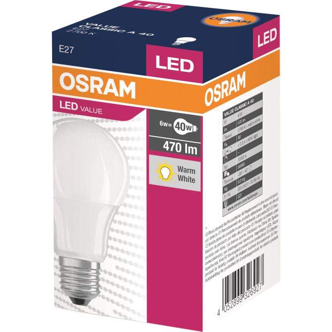 Bec LED Osram CLA40 6W, E27, lumina calda