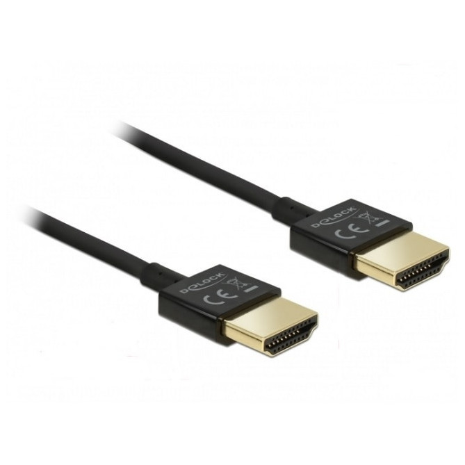 Cablu HDMI 4K High Speed cu Ethernet T-T 3D 2m Slim Premium, Delock 84773