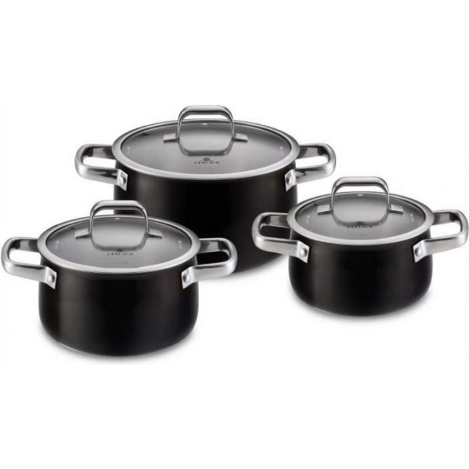 Set 3 oale cu capac, Gerlach, Otel inoxidabil/Alumniu, 24 cm, 5 l, Negru/Argintiu