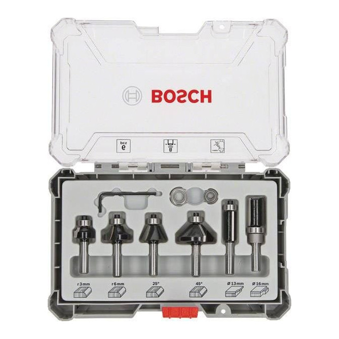 Set 6 freze de profilat canturi Bosch Professional, frezare coplanara si refecare, tija 8mm