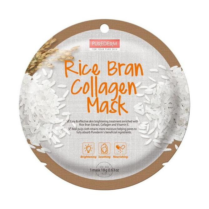 Masca de fata Rice Bran Collagen, Purederm, circle, 1 buc/plic