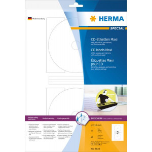 Herma Maxi 8624 etichete autoadezive pentru CD, albe, rotunde, Ø 116 mm, hârtie mată, 20 buc (8624)