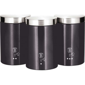 Set 3 recipiente 18 cm, pentru cafea, ceai si zahar Metallic Line Carbon Pro Edition BerlingerHaus BH 6718