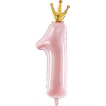PartyDeco Balon din folie Numărul „1”, 30x90cm, roz deschis mărime unică