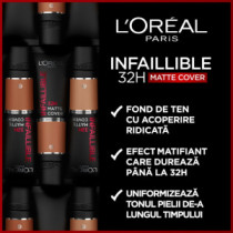 Fond de ten mat L`Oreal Paris Infaillible 24H Matte Cover 200 Golden Sand, 30 ml